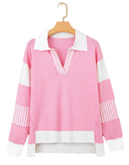 Sky Blue Color Block Knit Sweater