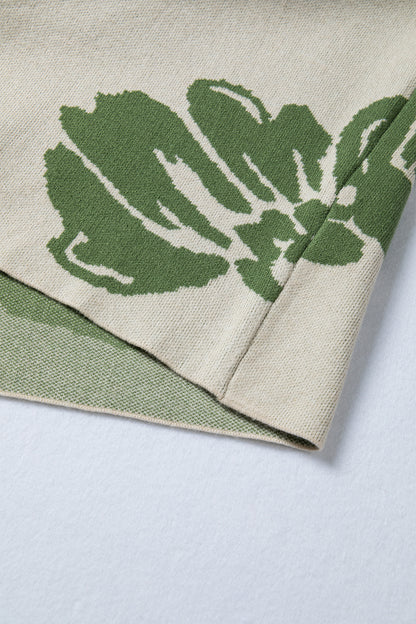 Green Flower Pattern Sweater For Women