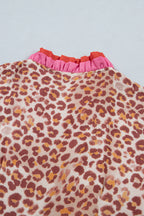 Khaki Leopard High Waist Ruffled Colorblock Trim Short Dress