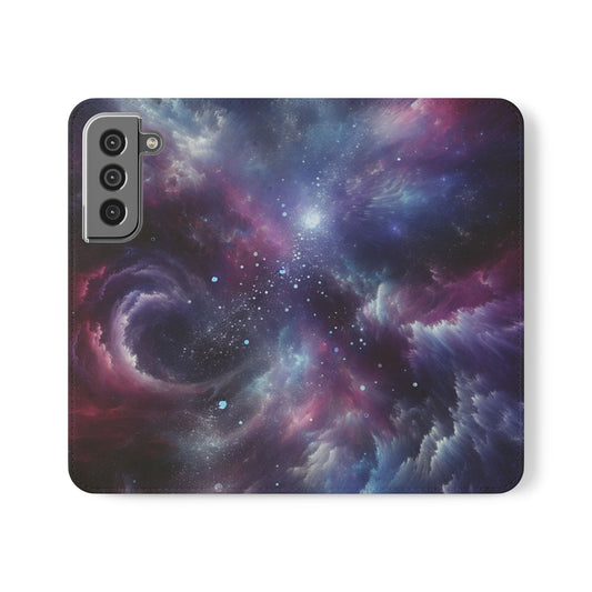 LuckeLadybug phone flip case with a cosmic galaxy design abstract cell phone wallet case