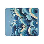LuckeLadybug sherpa blanket with blue abstract design, soft abstract fleece throw for winter