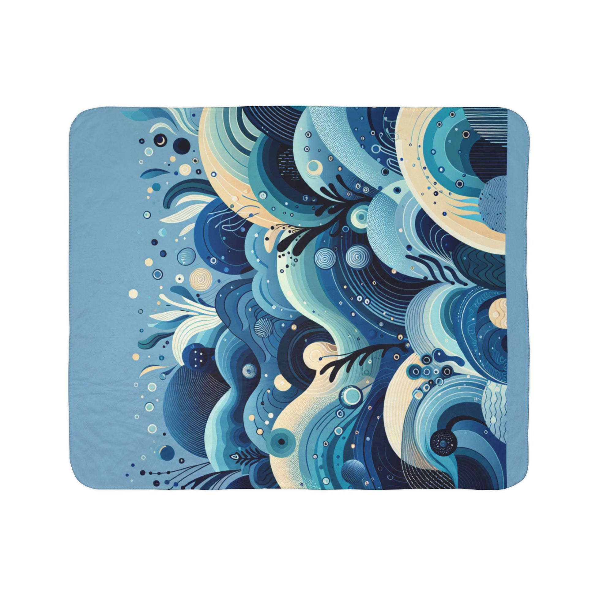 LuckeLadybug sherpa blanket with blue abstract design, soft abstract fleece throw for winter