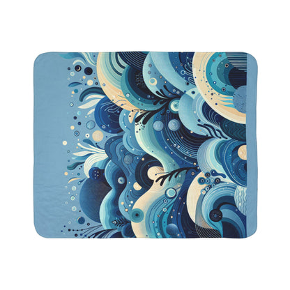 LuckeLadybug sherpa blanket with blue abstract design, soft abstract fleece throw for winter