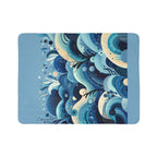 LuckeLadybug sherpa blanket featuring a blue and cream abstract fleece throw for winter design
