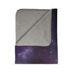 LuckeLadybug sherpa blanket with soft grey fleece and abstract galaxy bedding design on one side