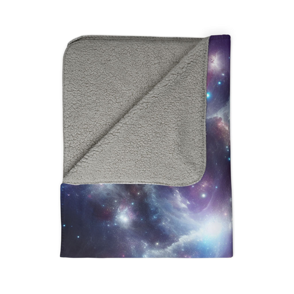 LuckeLadybug abstract galaxy sherpa blanket with soft gray sherpa lining and vibrant space design