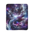 LuckeLadybug abstract galaxy sherpa blanket with vibrant cosmic swirls and stars design