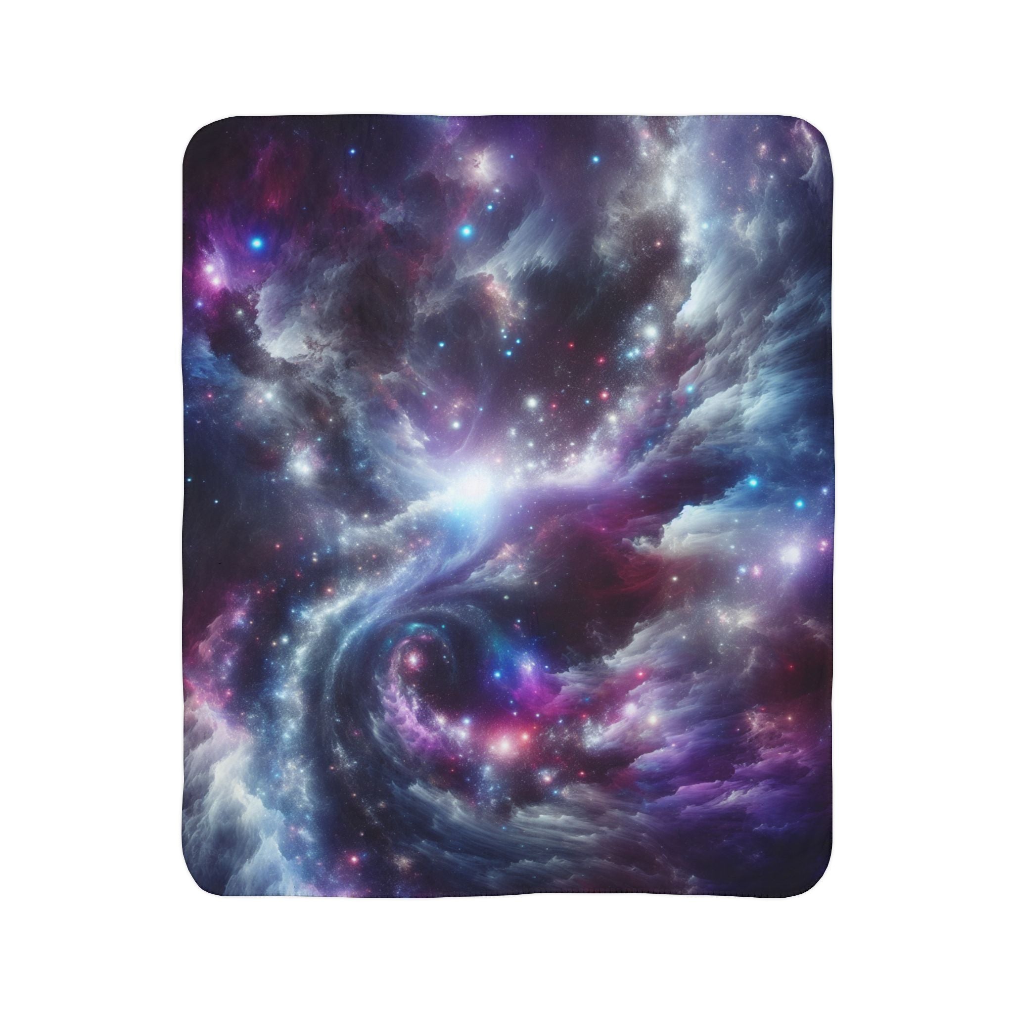 LuckeLadybug abstract galaxy sherpa blanket with vibrant cosmic swirls and stars design