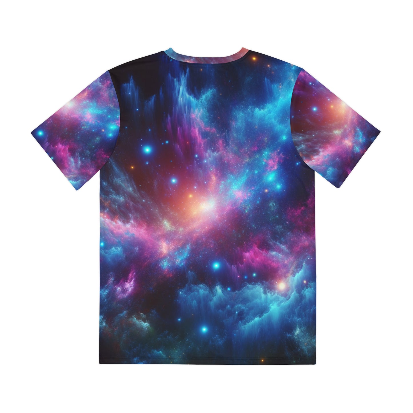 LuckeLadybug abstract neon cosmic tee for men with vibrant blue and purple galaxy design