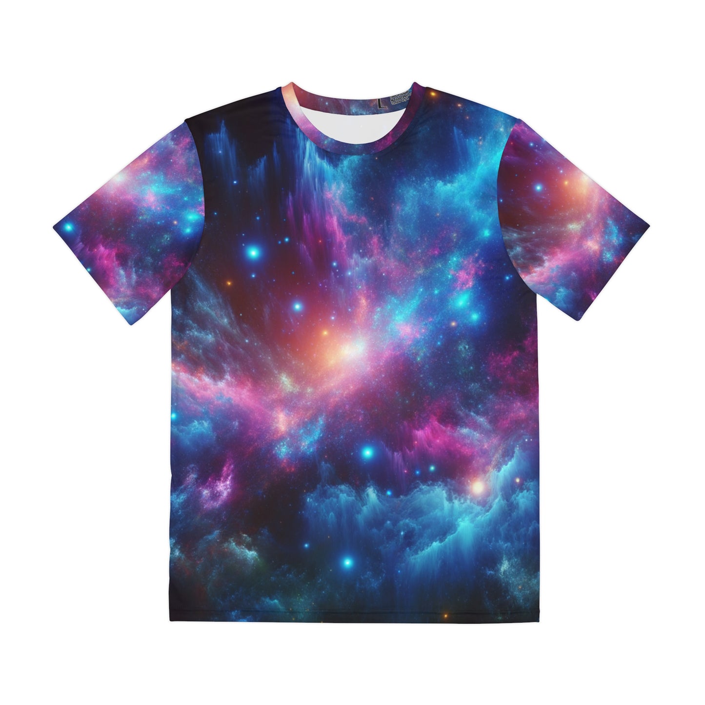 LuckeLadybug abstract neon cosmic tee for men with vibrant galaxy design and bright star patterns