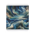LuckeLadybug abstract sherpa blanket with swirling blue and gray fluid design for cozy warmth