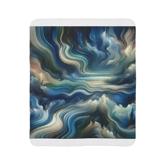 LuckeLadybug abstract sherpa blanket with swirling blue and gray fluid design for cozy warmth