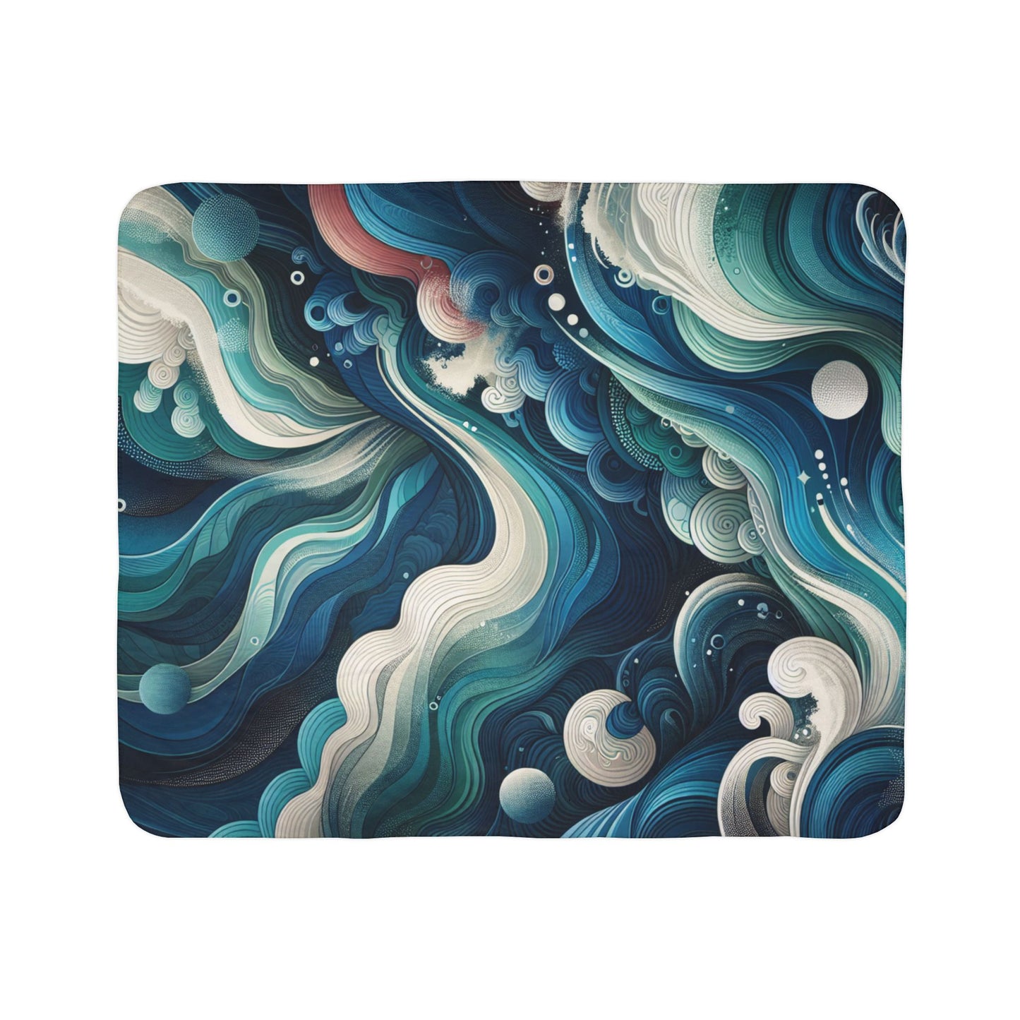 LuckeLadybug abstract sherpa blanket with swirling blue and white wave patterns