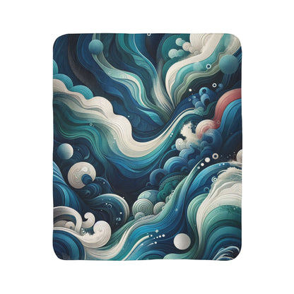 LuckeLadybug abstract sherpa blanket with swirling blue and white wave design for cozy warmth