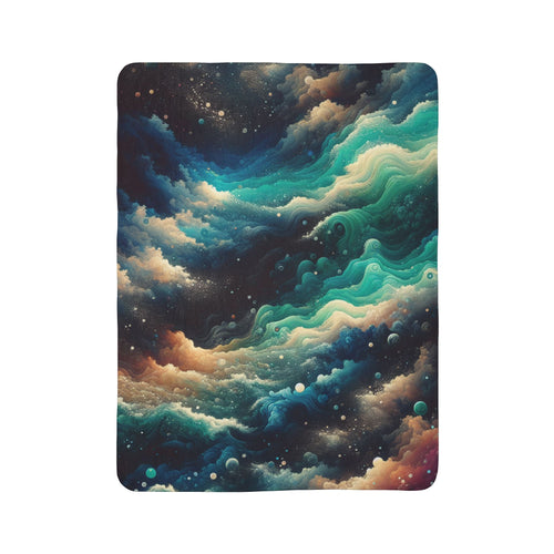 LuckeLadybug abstract sherpa blanket with swirling teal and blue cloud-like patterns