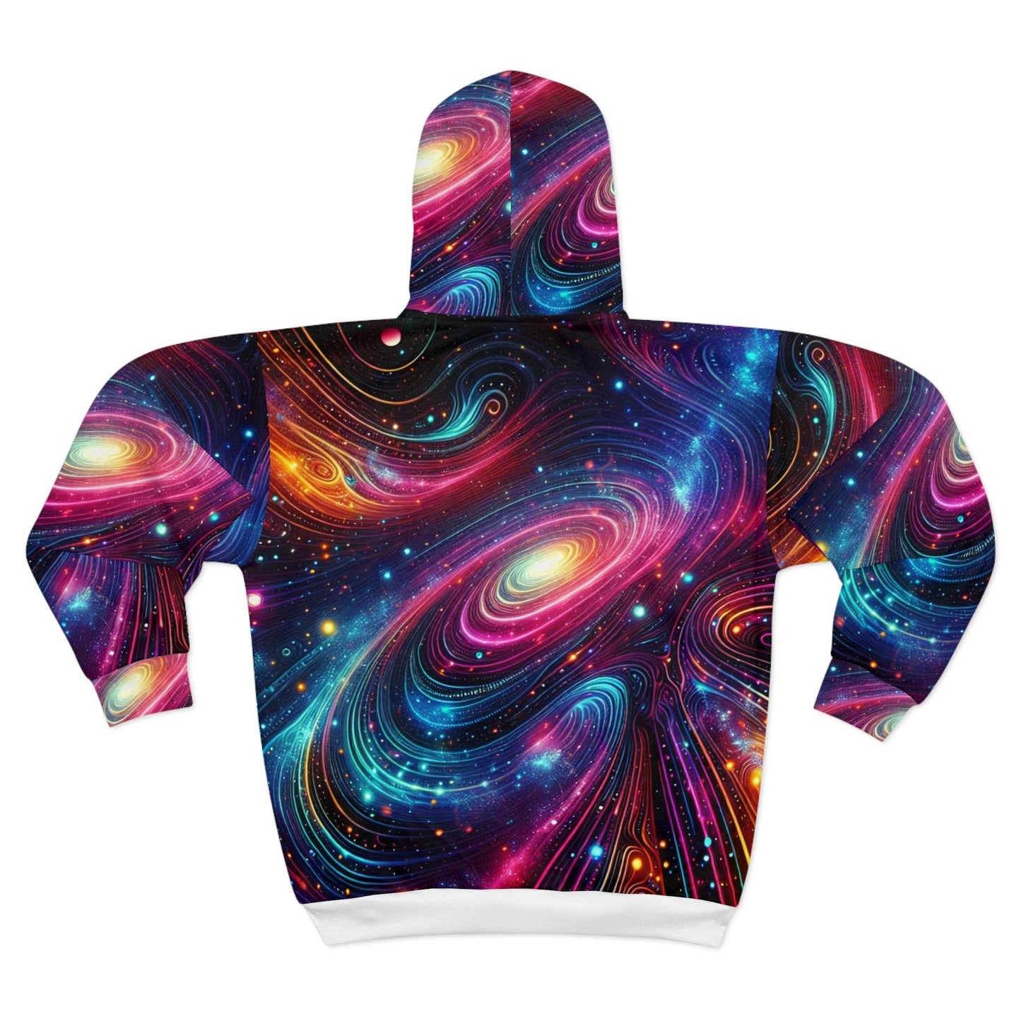 LuckeLadybug abstract space hoodie for men with vibrant galaxy swirl design and zip front