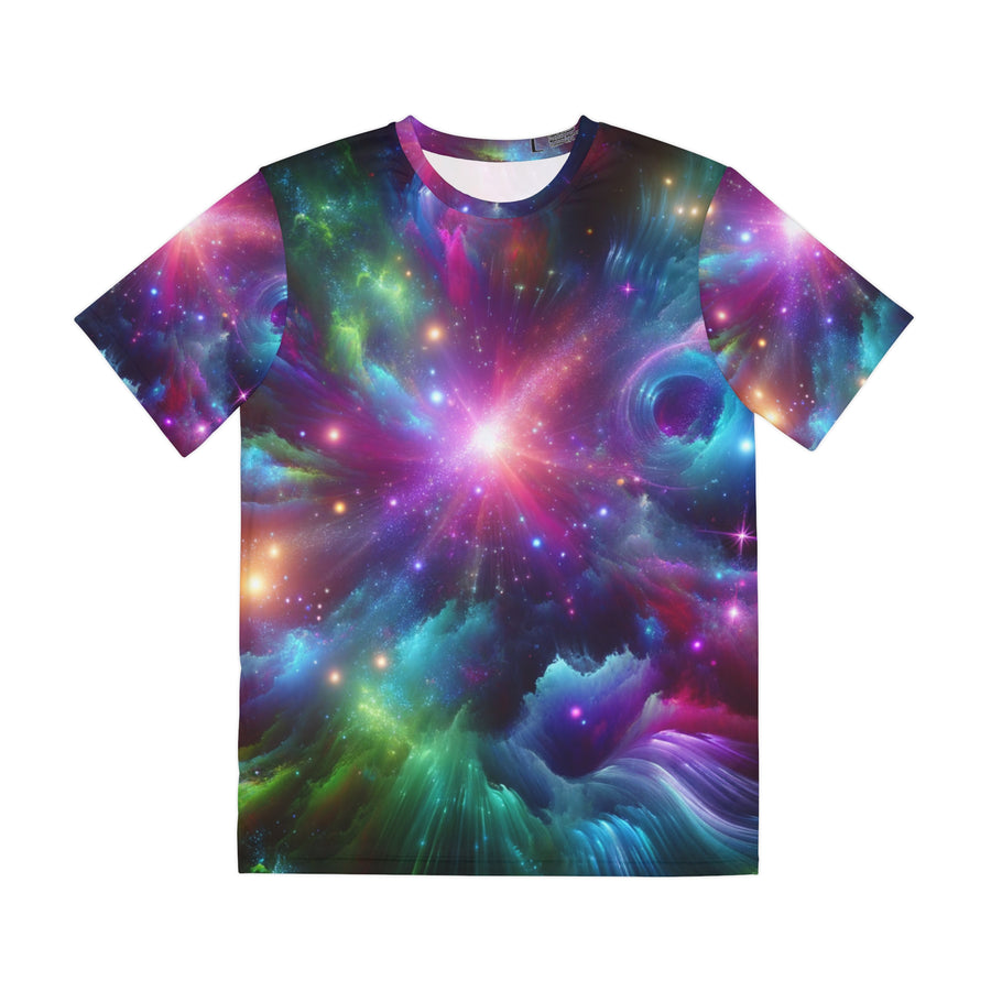 Camiseta neón galaxia abstracta vibrante para hombre: desata la elegancia del estilo espacial.