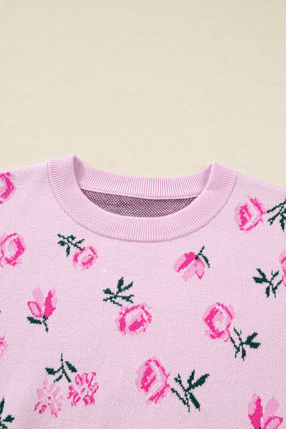 Floral Print Cropped Sweater For Trendy Style