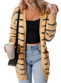 Beige Striped Knit Cardigan For Trendy Style