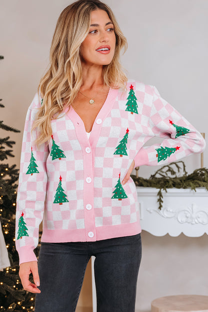 Pink Checkered Christmas Cardigan