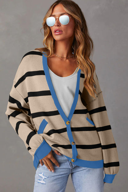 Pink Stripe Colorblock Cardigan For Trendy Style