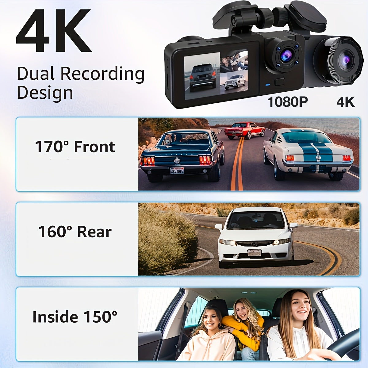 4k Front And Rear Dash Cam, Ultra Hd Recorder