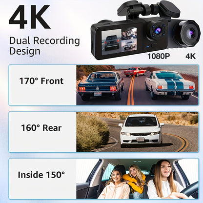 4k Front And Rear Dash Cam, Ultra Hd Recorder