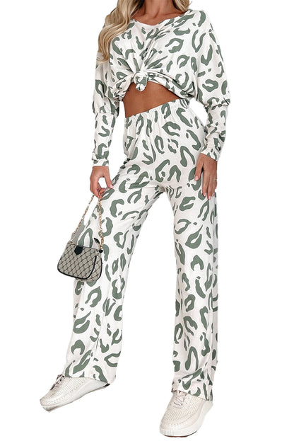 Beige Leopard Print Loungewear Set