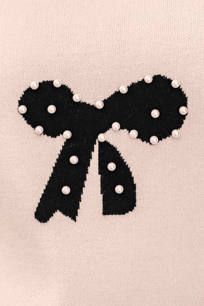 Pearl Embellished Bow Sweater For Chic Style