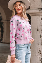 Floral Print Cropped Sweater For Trendy Style