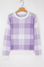 Lilac Plaid Sweater For Trendy Fashion