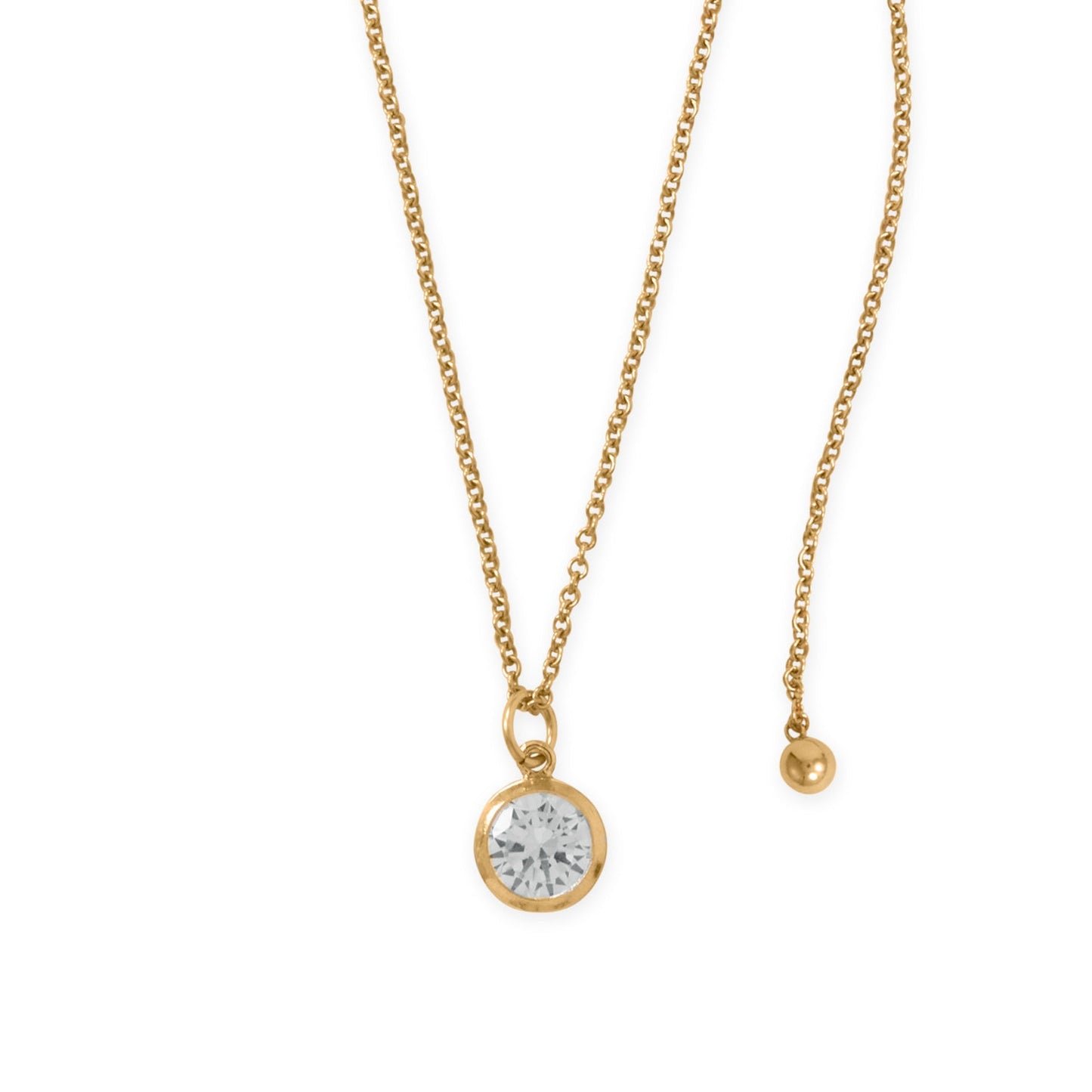 Adjustable gold filled CZ drop necklace with a sparkling circular pendant for elegant styling