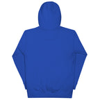 Blue LuckeLadybug hoodie shown from back as a patriotic sweatshirt for adults
