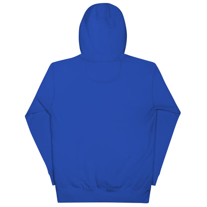 Blue LuckeLadybug hoodie shown from back as a patriotic sweatshirt for adults