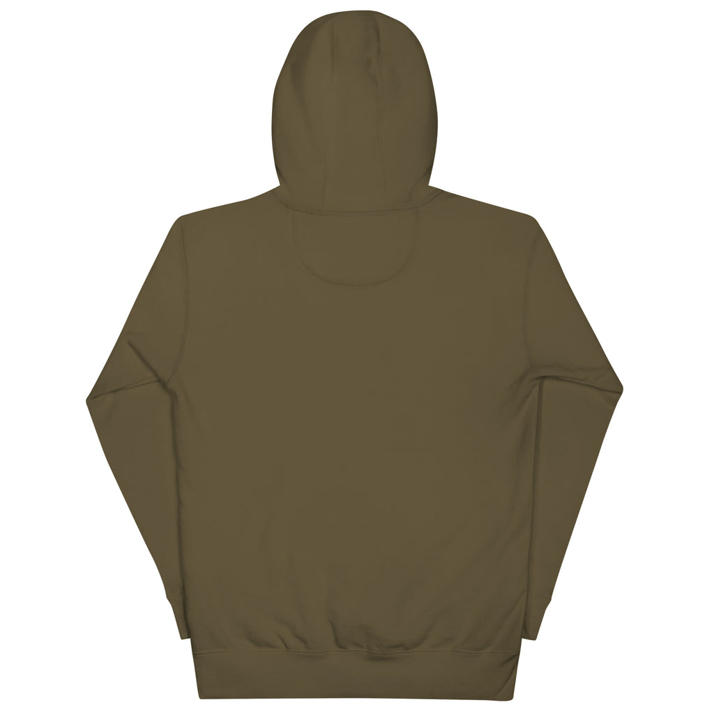LuckeLadybug brown hoodie showing back view of patriotic sweatshirt for adults with hood and long sleeves
