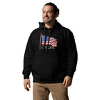 LuckeLadybug black hoodie with American flag and citizen text patriotic sweatshirt for adults