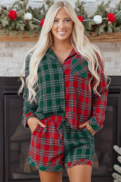Red Plaid Christmas Pajamas Set For Women