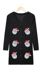 Black Sequined Santa Cardigan For Trendy Style