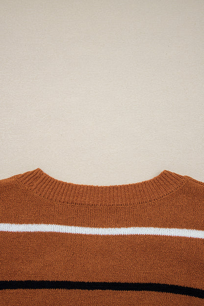 Brown Stripe Drop Shoulder Sweater