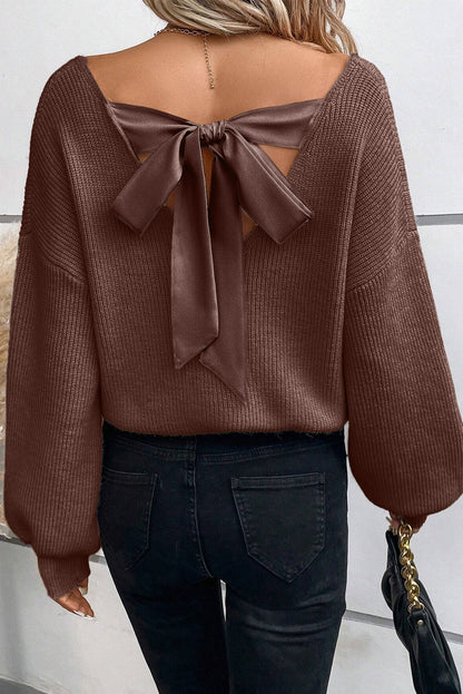 Red Lantern Sleeve Sweater With Bow Detail