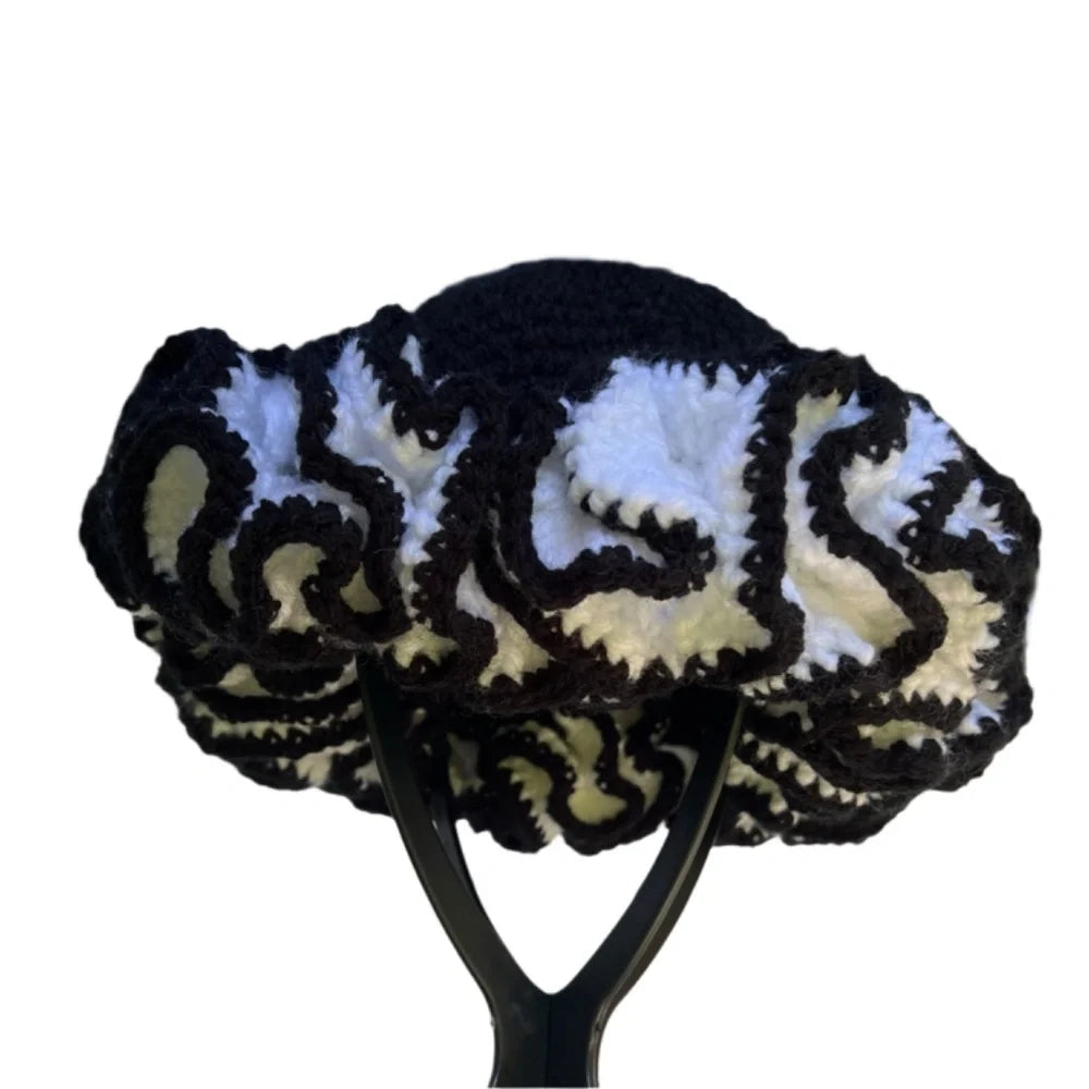 Unique Ruffle Design African Hat in Black and White, Perfect for Stylish Fashion Accessories