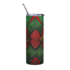 LuckeLadybug stainless steel African inspired tumbler with red and green geometric design and metal straw