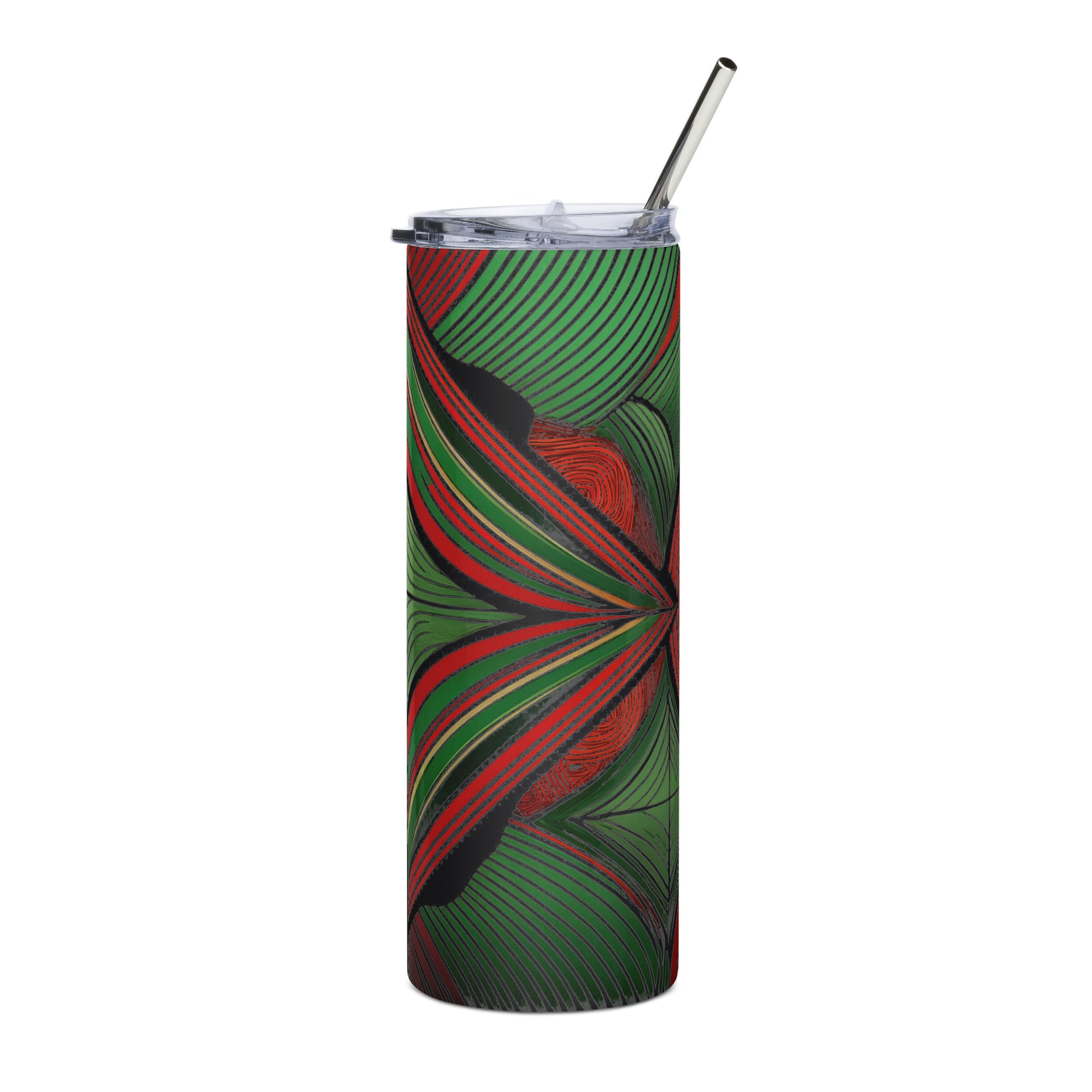 LuckeLadybug stainless steel tumbler with vibrant red and green patterns African inspired tumbler