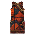 LuckeLadybug African print bodycon dress in vibrant orange and black geometric patterns
