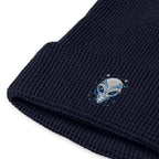 Black alien embroidery waffle beanie with textured knit fabric by LuckeLadybug