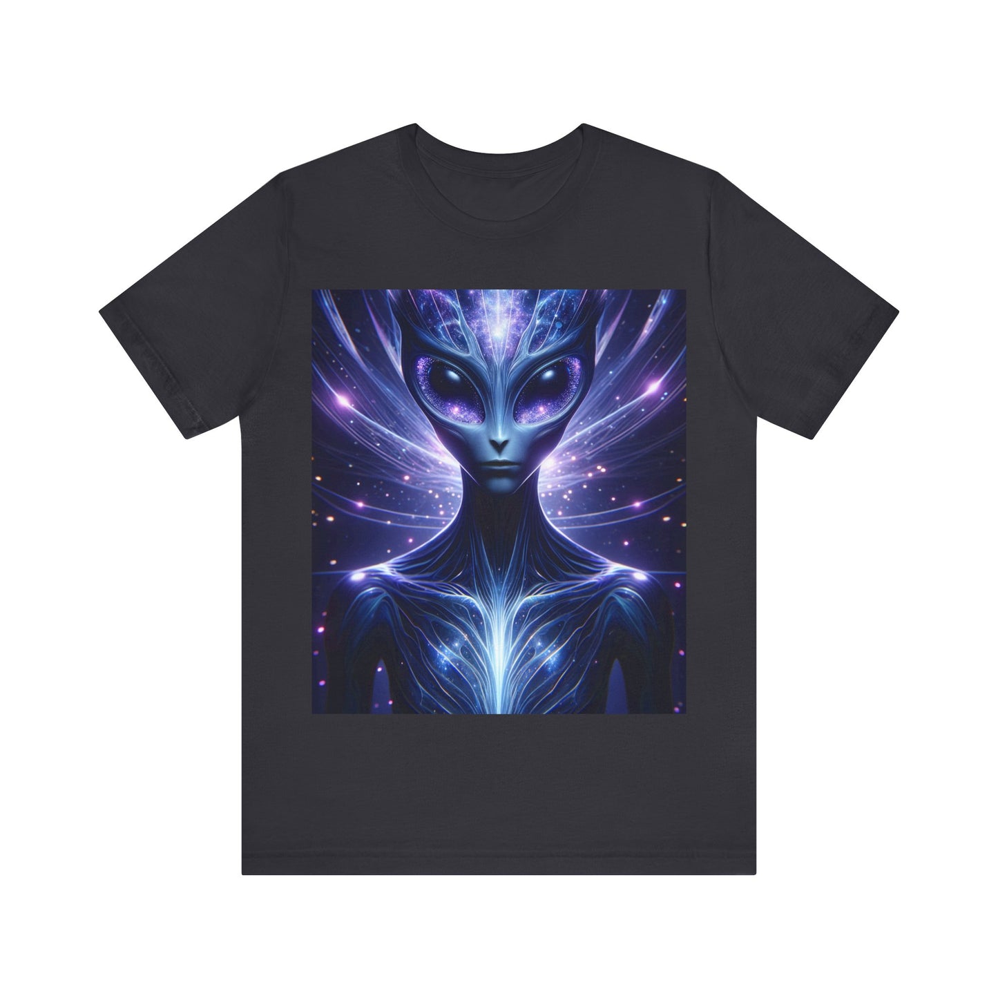 LuckeLadybug alien galaxy t-shirt for men featuring a cosmic alien design in vibrant colors