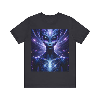 LuckeLadybug alien galaxy t-shirt for men featuring a cosmic alien design in vibrant colors