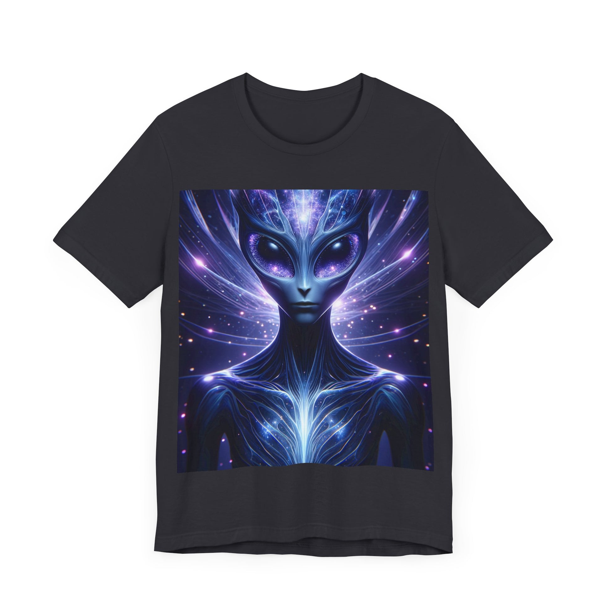 LuckeLadybug alien galaxy t-shirt for men featuring a cosmic alien design with vibrant colors
