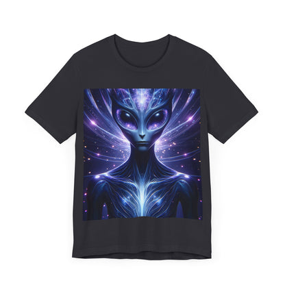 LuckeLadybug alien galaxy t-shirt for men featuring a cosmic alien design with vibrant colors