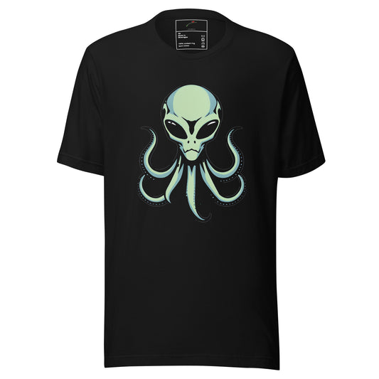 Black alien octopus men’s t-shirt featuring a unique alien and octopus design